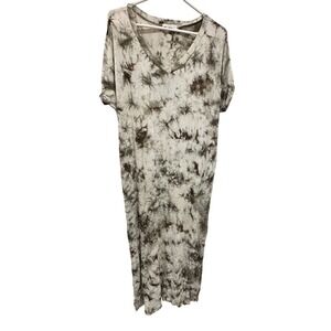 REBORN J Tie Dye Maxi Dress V Neck Short Sleeve Casual Boho Women's Medium
